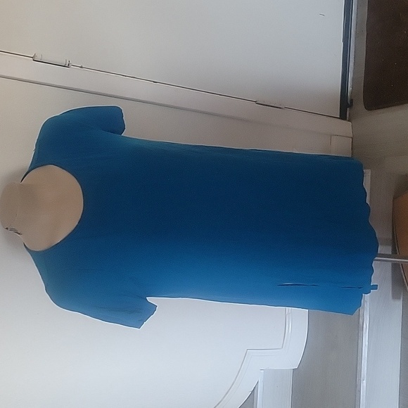 EILEEN FISHER  Designer Crinkle Crepe Dress Blue S Short Slit Sexy Contemporary - Picture 2 of 7